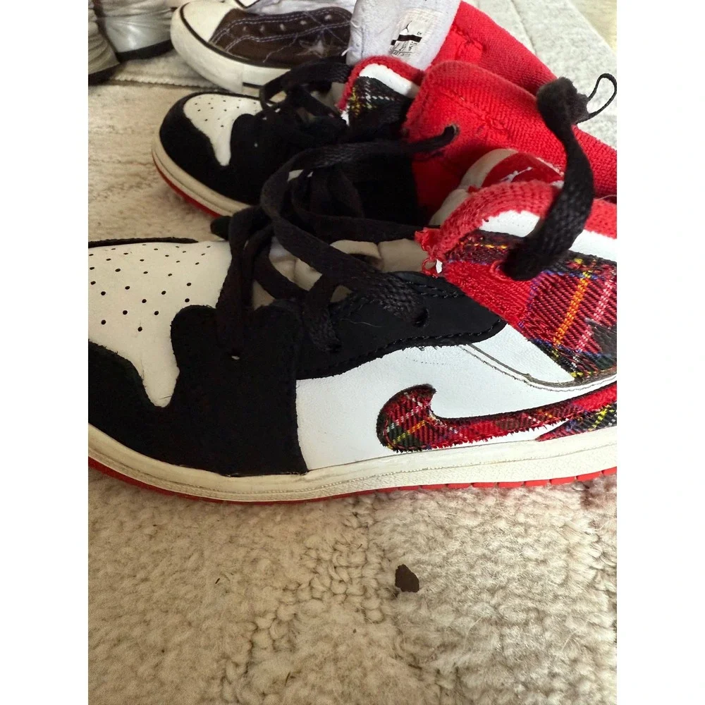 Nike Air Jordan 1 Toddler Shoes Size 10 Red Black White Plaid